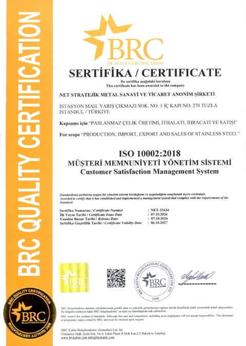 ISO 10002:2018 — NET Stratejik Metal